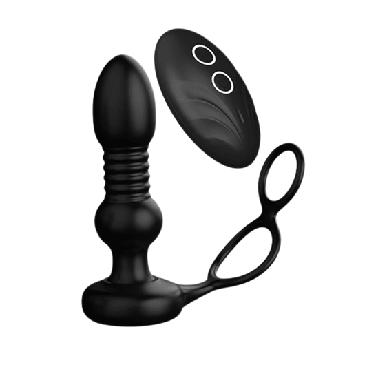 Pure Envy thrusting prostate massager with cock ring wearable dual ring P-spot toy